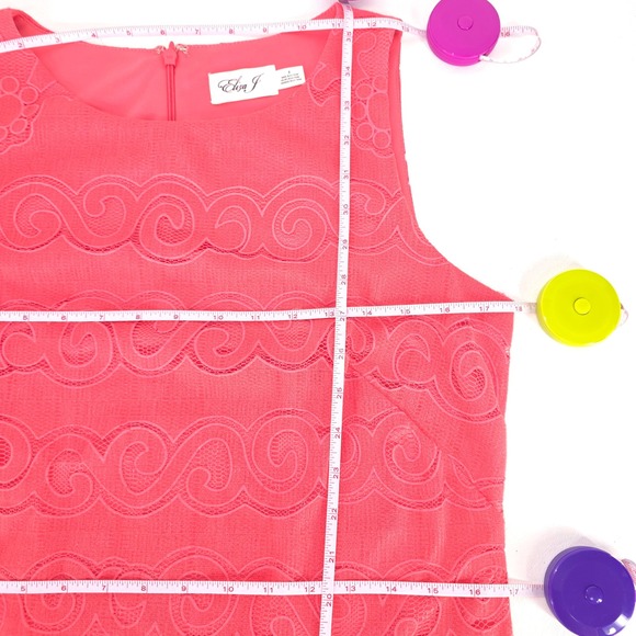 Eliza J Coral Sleeveless Lace Sheath Dress Womens 8 Scallop Hem Textured Overlay - Picture 3 of 16